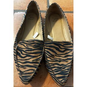 A New Day Micah Wide Width Pointy Toe Loafers Brown Black Zebra Print size 7W